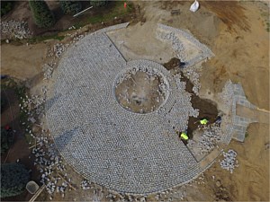 round inlay belgium block asphalt driveway large estate belgium block border blacktop paving cobblestone custom x courtyard drone pic